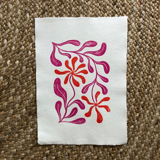 Linoprint 'Fleurs dansantes' roze-rood