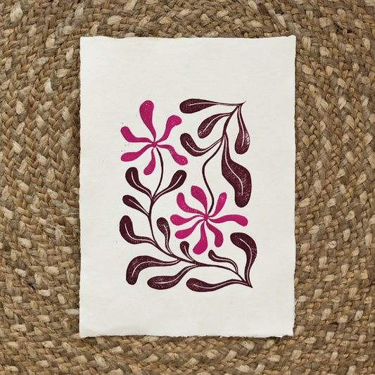 Linoprint 'Fleurs dansantes' roze-paars